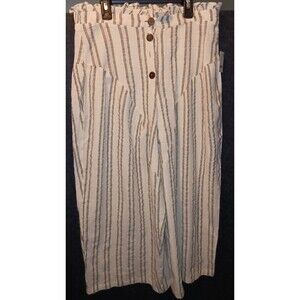 Free People Poppy Pants Cropped Neutral Stripe Combo Ivory Comb Size Med *flawed